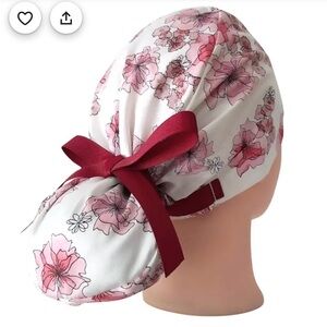 Floral Ponytail Scrub Cap